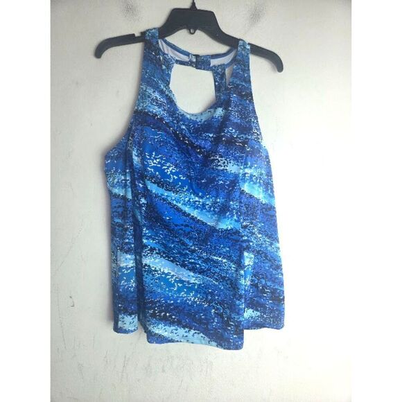 Swimsuits for All Other - NWT Swimsuits for All Blue Black Print Built in Bra Blouson Tankini Top size 24